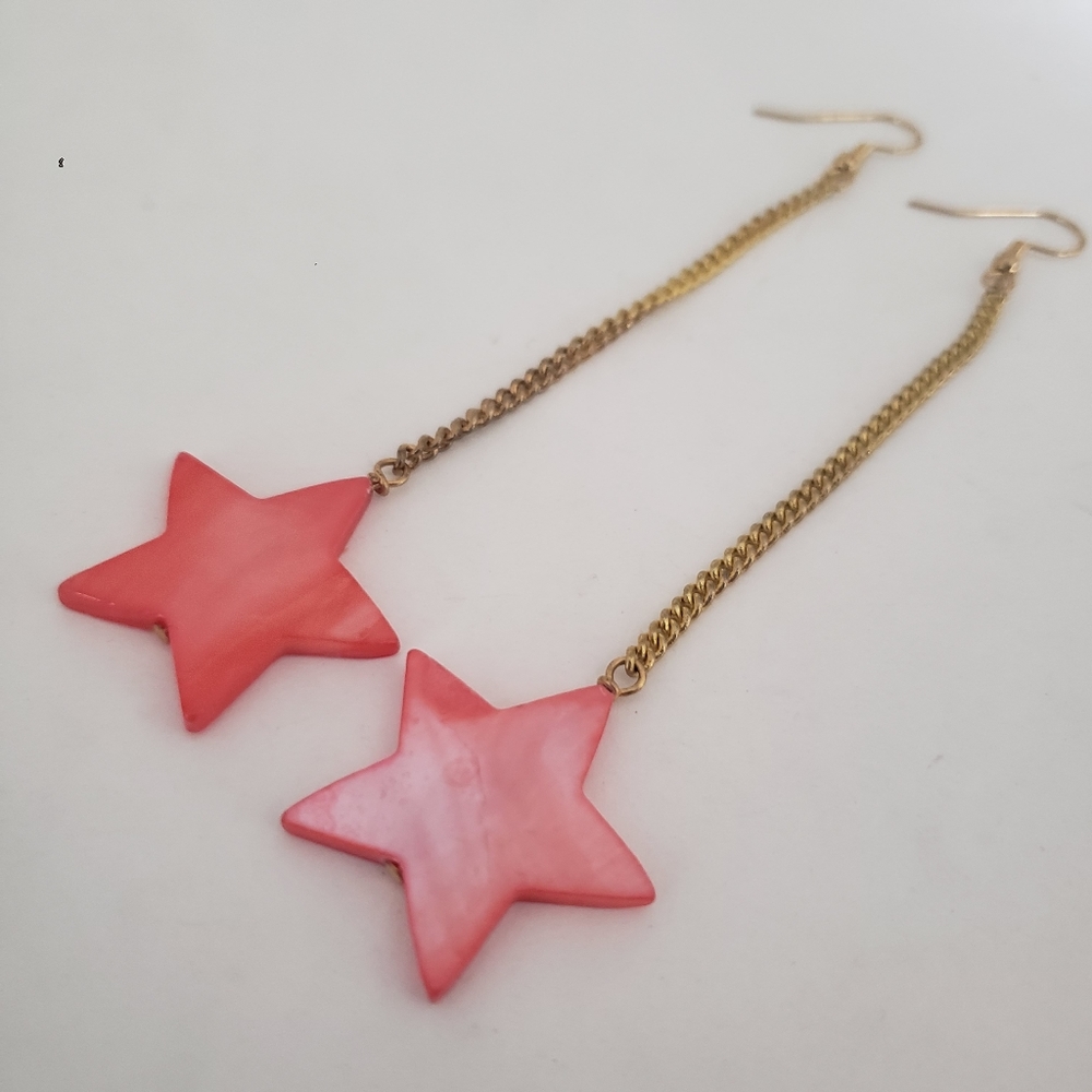 Kriaytions Coral Pink Star Drop Earrings NEW